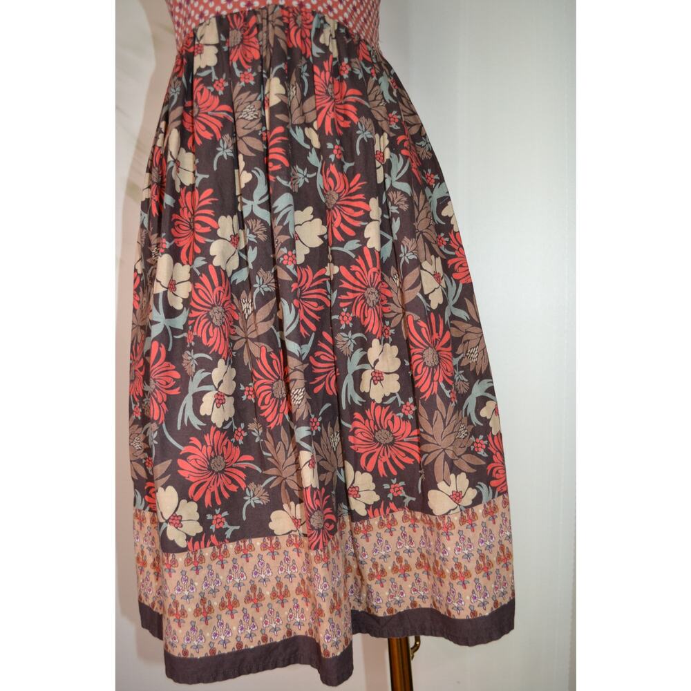 Y2K Brown Floral Garden Cottage 100% Cotton Mixed Pattern A Line Dress Size M - Picture 2 of 6
